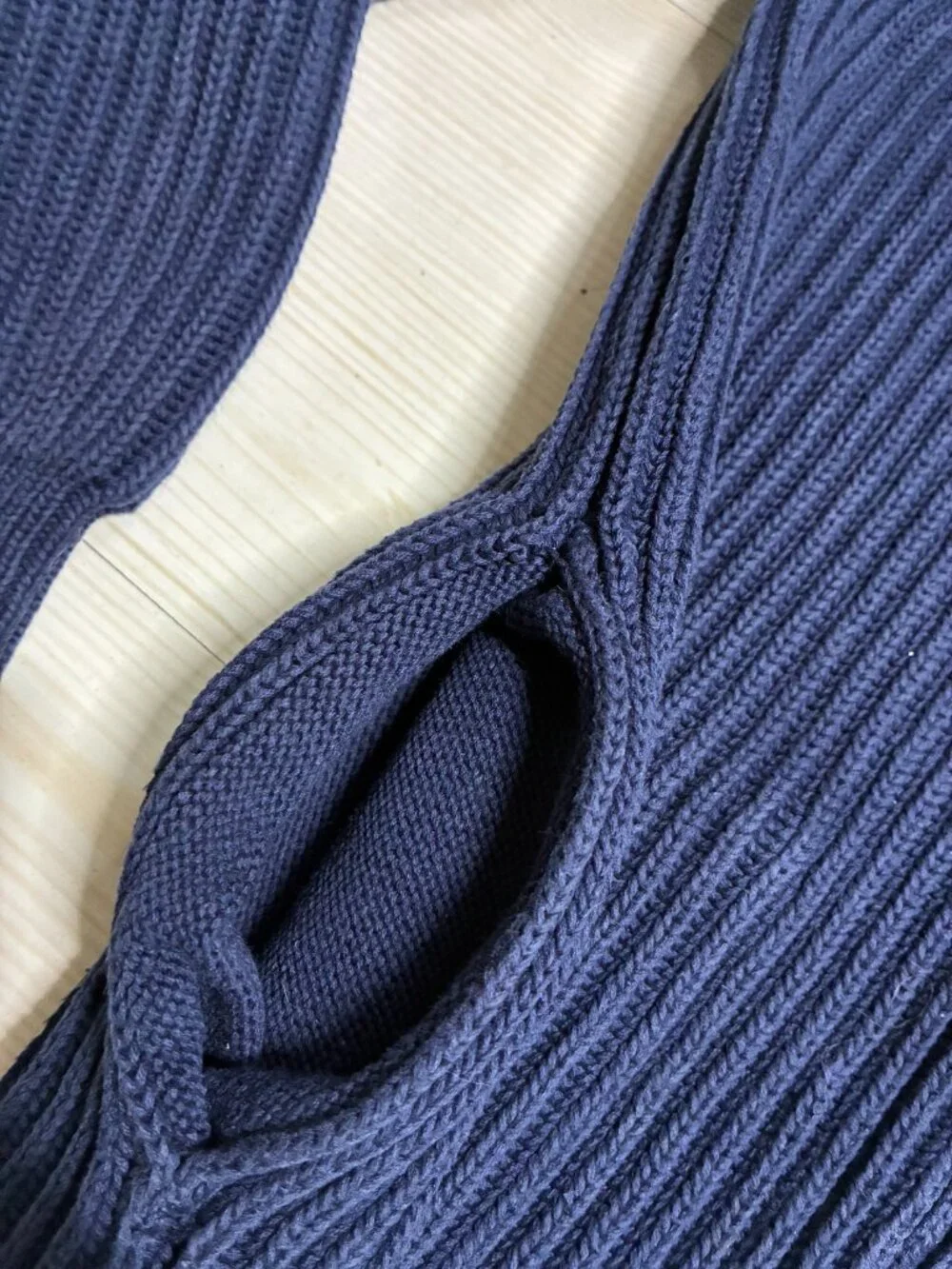 Vintage I. Magnin Navy Blue Chunky Rib Knit Shawl Collar Cardigan Sweater Size-M